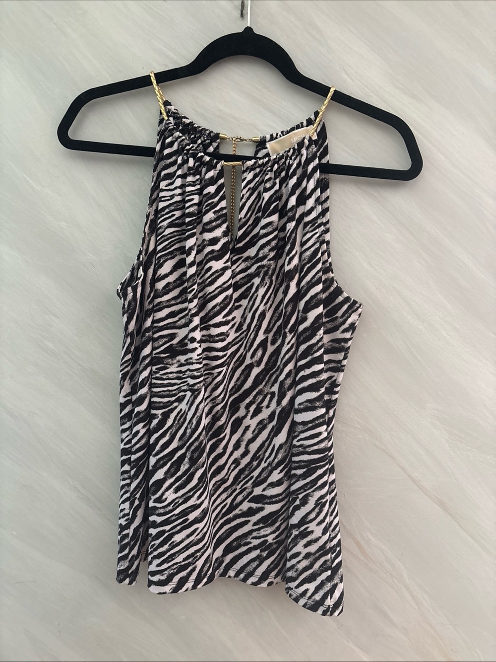 Michael Michael Kors M Black/White Zebra Keyhole Gold Chain Closure Halter Top